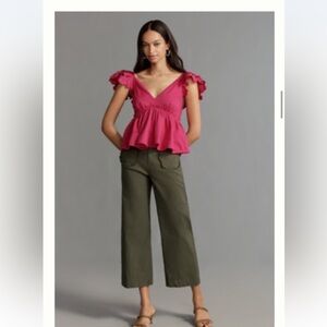 Anthropologie Maeve Collette Scallop Pocket Cropped wide leg pant